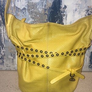 vintage Roberta Gandolfi Made in Italy ALL Leather Yellow Studded Shoulder Bag